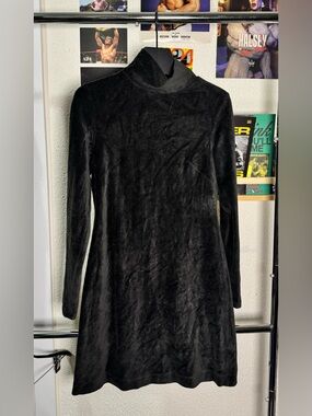 Everlane Black Velour Turtleneck Mini Dress